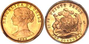 Chile 20 Pesos 1964 So NGC MS 64