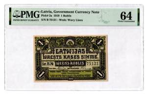 Latvia 1 Rublis 1919 PMG ... 
