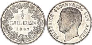 German States Baden 1/2 Gulden 1867