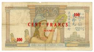New Caledonia 100 Francs on 20 Piastres 1939 ... 