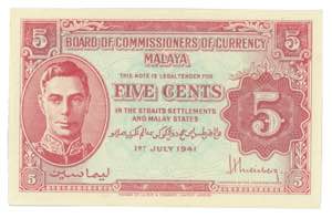 Malaya 5 Cents 1941