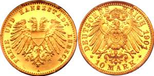 Germany - Empire Lubeck 10 Mark 1901 A Proof ... 