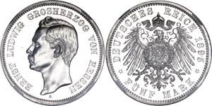 Germany - Empire Hessen 5 Mark 1895 A Proof ... 