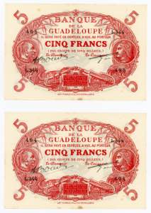 Guadeloupe 2 x 5 Francs ... 