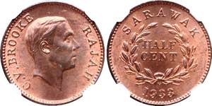 Sarawak 1/2 Cent 1933 H NGC MS 65  RB