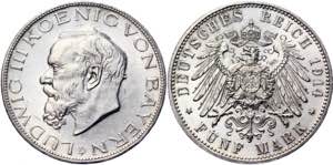 Germany - Empire Bavaria 5 Mark 1914 A