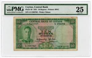 Ceylon 10 Rupees 1951 ... 