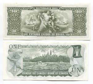 Brazil & Canada 10 Cruzeiros & 1 Dollar 1962 ... 