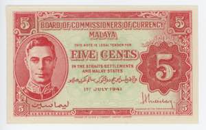 Malaya 5 Cents 1941 ... 