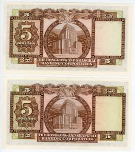 Hong Kong 2 x 5 Dollars 1972 & 1975