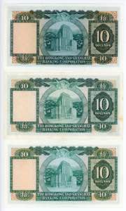 Hong Kong 3 x 10 Dollars 1975 - 1983