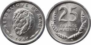 Mali 25 Francs 1961 PCGS MS 64+