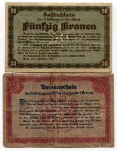 Austria Set of 2 Notgelds: 50 Kronen - 10 ... 