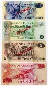 Ghana Set of 4 Notes: 1 - 2 - 5 - 10 Cedis ... 