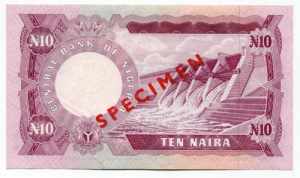 Nigeria 10 Naira 1973 -78 Specimen