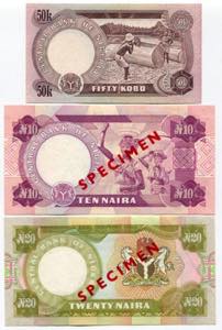 Nigeria Set of 3 Notes: 50 Kobo - 10 Naira - ... 