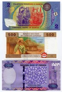Africa Lot of 3 Notes: 2000 Francs - 500 ... 