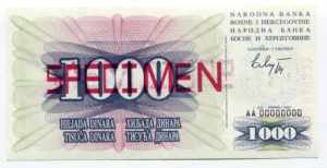 Bosnia and Herzegovina 1000 Dinara 1992 ... 