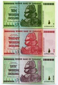 Zimbabwe Set of 3 Notes: ... 