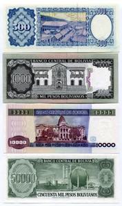 Bolivia Set of 4 Notes: 500 - 1000 - 10 000 ... 