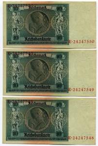 Germany Set of 3 Notes of 10 Mark 1929 