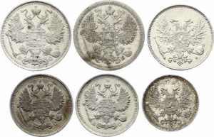 Russia & Finland Lot of 6 Silver Coins 1907 ... 
