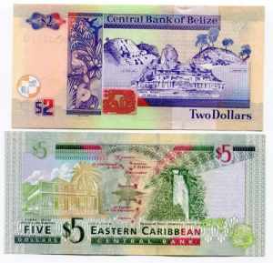 Belize & East Caribbean States 2 & 5 Dollars ... 