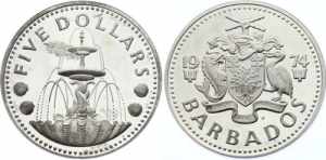 Barbados 5 Dollars 1974 