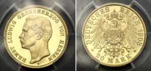 Germany - Empire Hessen 20 Mark 1908 A PCGS ... 