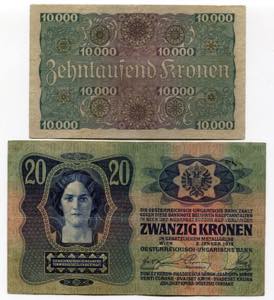 Austria-Hungary Set of 2 Notes: 20 Korona - ... 