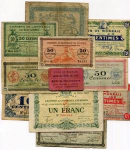 France Lot of 11 Notgelds 1914 -18