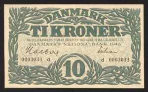 Denmark 10 Kroner 1945 