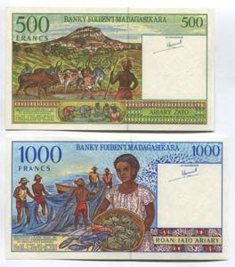 Madagascar 500 & 1000 Francs 1994 