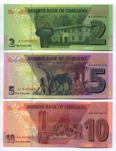 Zimbabwe 2, 5 & 10 Dollars 2016 - 2020