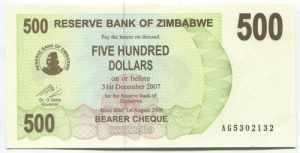 Zimbabwe 500 Dollars ... 