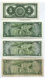 Peru 5 Soles Lot of 4 Banknotes 1968 -1974