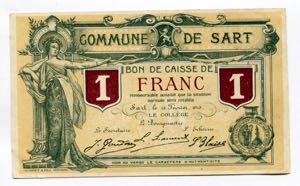 Belgium 1 Franc 1915 WWI