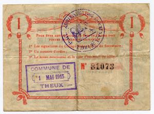 Belgium 1 Franc 1914 Commune De Theux