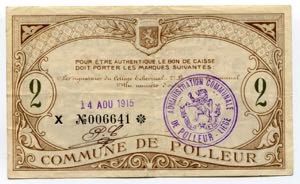 Belgium 2 Francs 1915 Commune De Polleur
