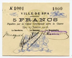 Belgium 5 Francs 1916 ... 