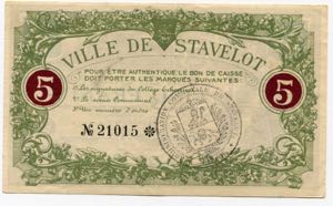 Belgium 5 Francs 1915 Commune De Stavelot