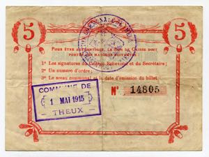 Belgium 5 Francs 1914 Commune De Theux
