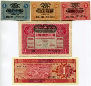World Lot of 7 Banknotes 1917-1970