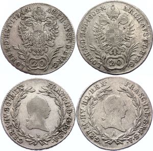 Austria 2 x 20 Kreuzer 1794 B & 1802 A