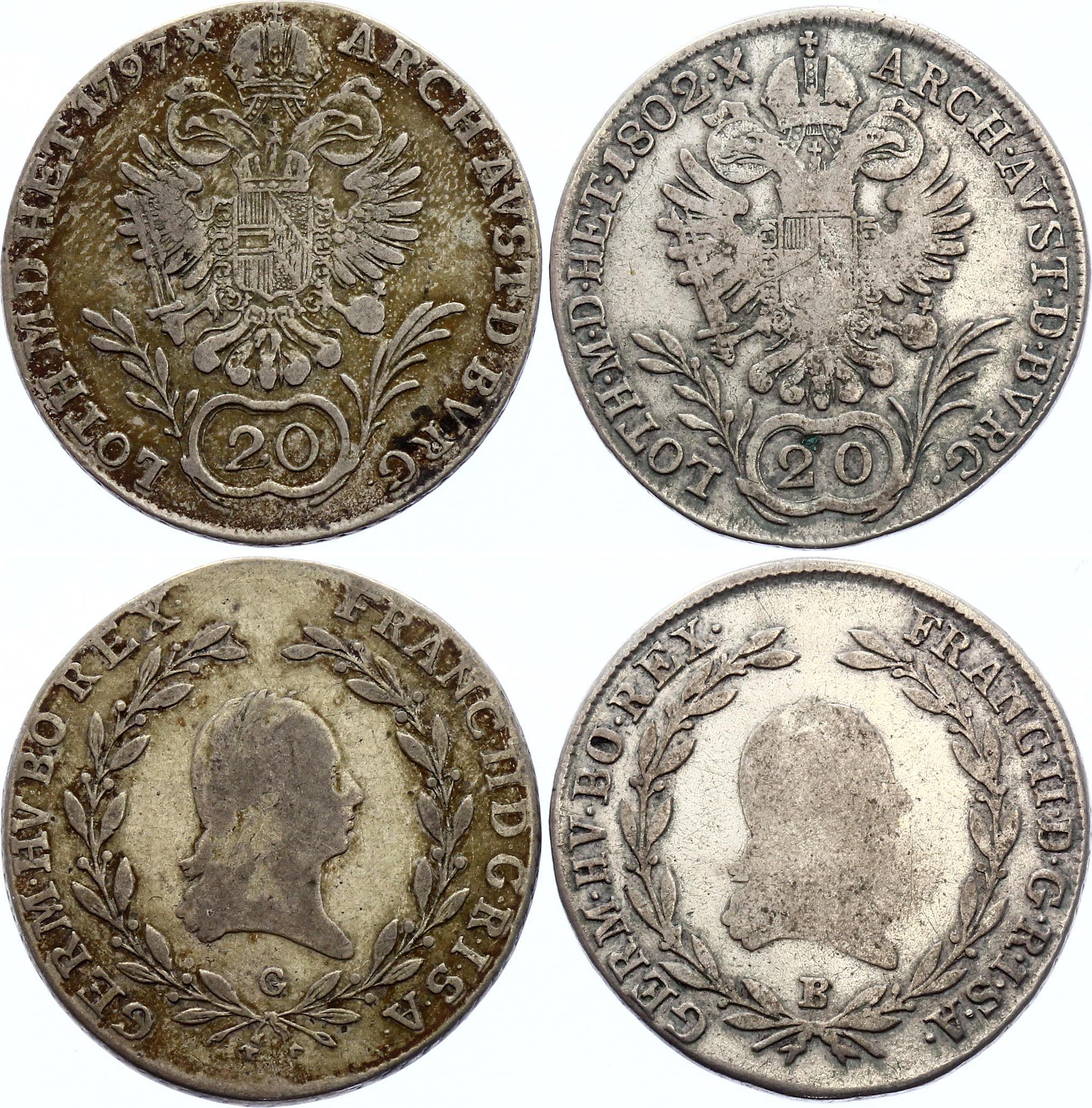 Austria 2 x 20 Kreuzer 1797 G & 1802 B