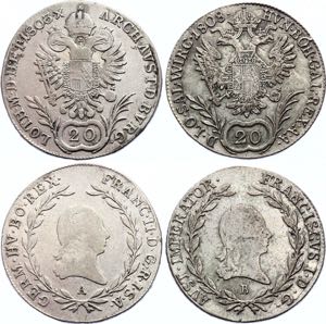 Austria 2 x 20 Kreuzer 1803 A & 1808 B