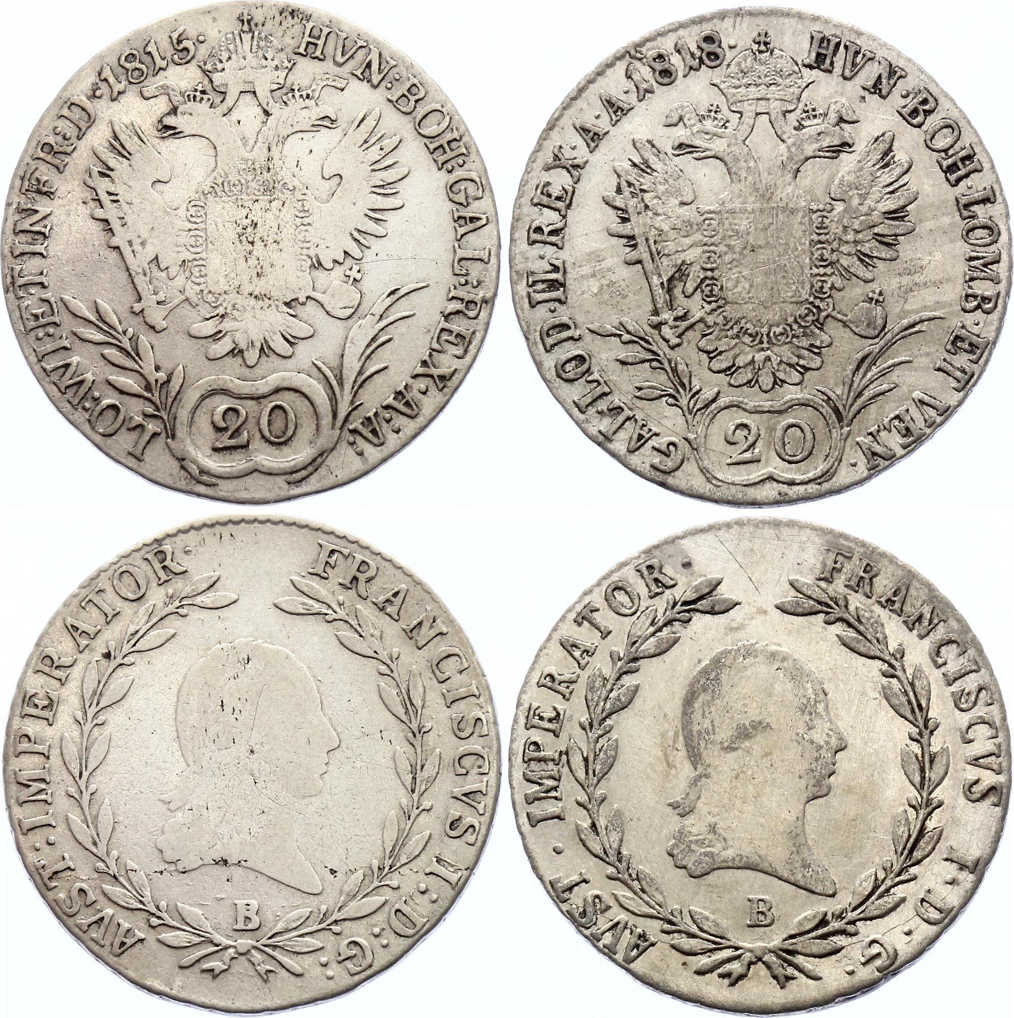 Austria 2 x 20 Kreuzer 1815 & 1818 B