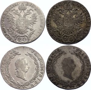 Austria 2 x 20 Kreuzer 1825 E & 1827 B