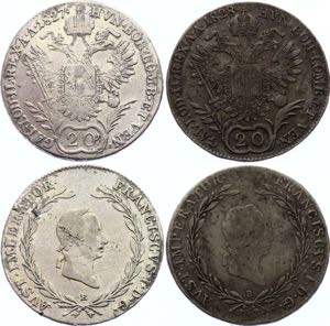 Austria 2 x 20 Kreuzer 1827 E & 1828 B