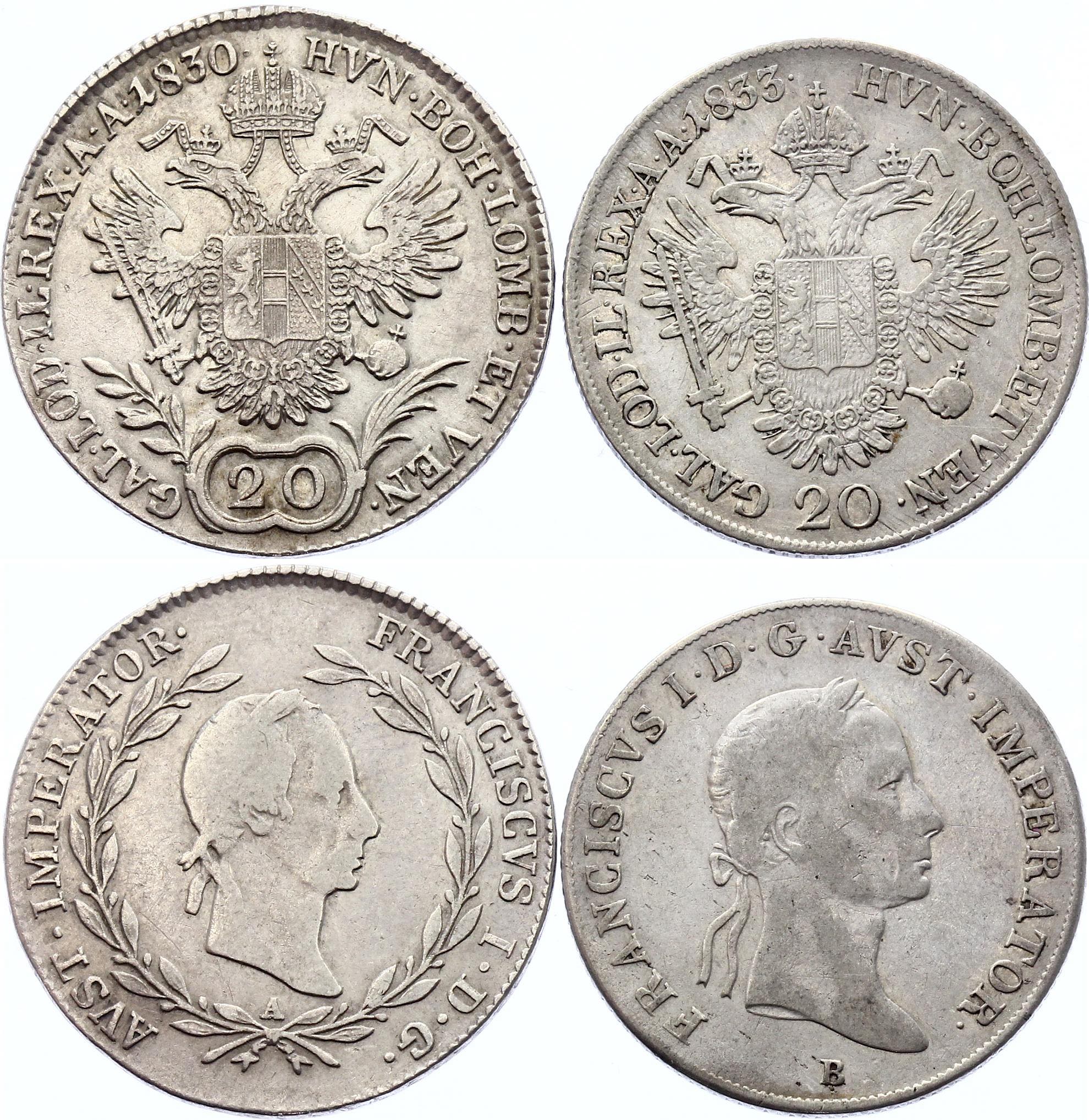 Austria 2 x 20 Kreuzer 1830 A & 1833 B